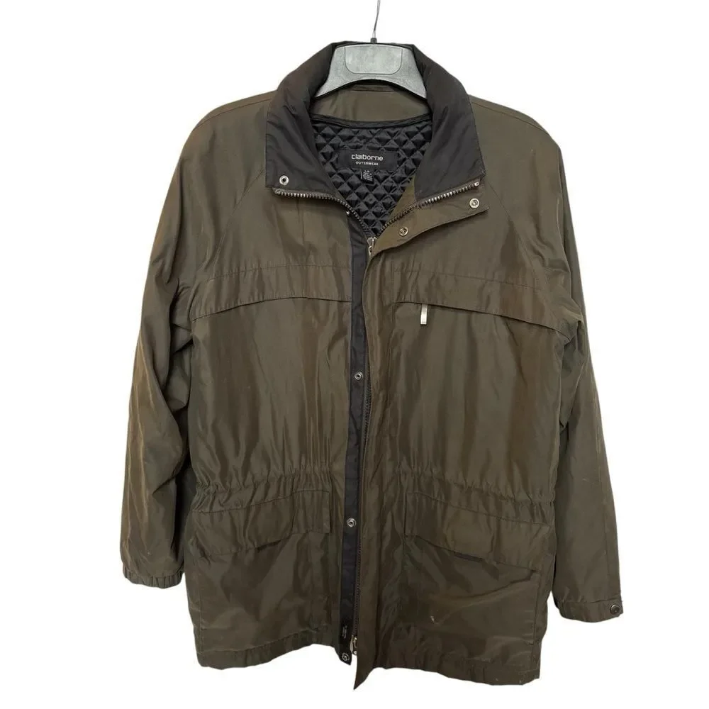 Claiborne Outerwear Men's Olive Jacket Full Zip and Snap Size Large